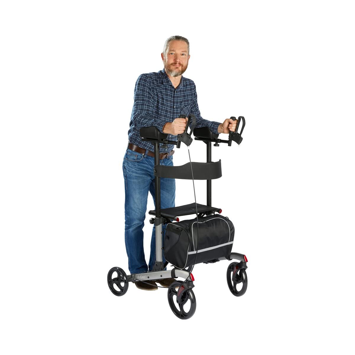 Rollator z nakładką na zapalenie stawów, rollator do zapalenia stawów z wyściełanym podłokietnikiem | powierzchnia siedziska, lekko kierowana, składana, w zestawie torba i uchwyt na kijki