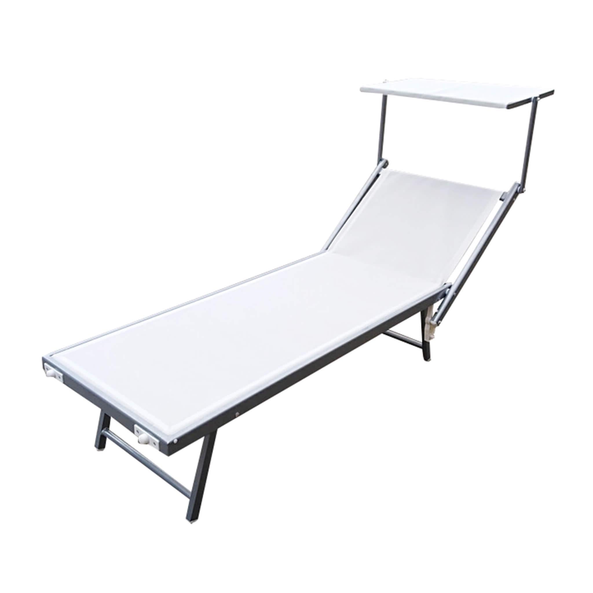 Lettino Prendisole in Alluminio 61X183/189X38H CM - con Tettuccio Pieghevole, Schienale Reclinabile 2 Posizioni, Tessuto Textilene, Sdraio per Giardino, Piscina e Spiaggia, 120 kg (Bianco)