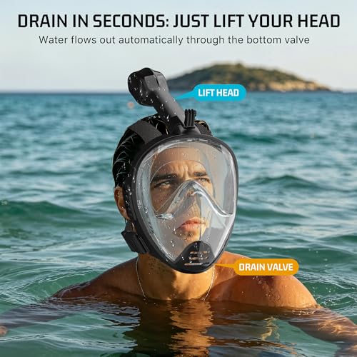 Máscara de snorkel de cara completa con sistema Dry Top, vista panorámica de 180 grados y soporte para cámara, respiración segura, anti-fuga y anti-vaho, equipo perfecto para adultos miniatura 5