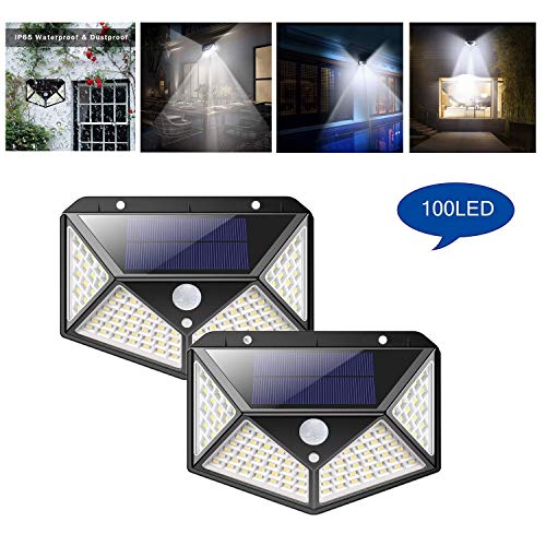 Preisvergleich Produktbild HULYZLB Solarleuchten Garten,100 LED Solarleuchten Outdoor Bewegungsmelder, wasserdichte Nachtsicherheitswandleuchte,A / 2pack