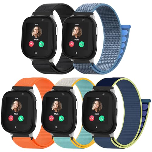 chinbersky 5 Stück Nylon Loop Armband kompatibel mit Xplora X6 Play/Anio 6 Armband Kids Smartwatch Klettverschluss Mädchen Jungen Verstellbare Geflochtenes Stoff Band für Xplora X6/X6Pro/Anio 6