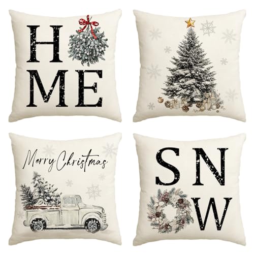 Artoid Mode Lastwagen Bäume Weihnachten Kissenbezüge 4er Set, 50x50...