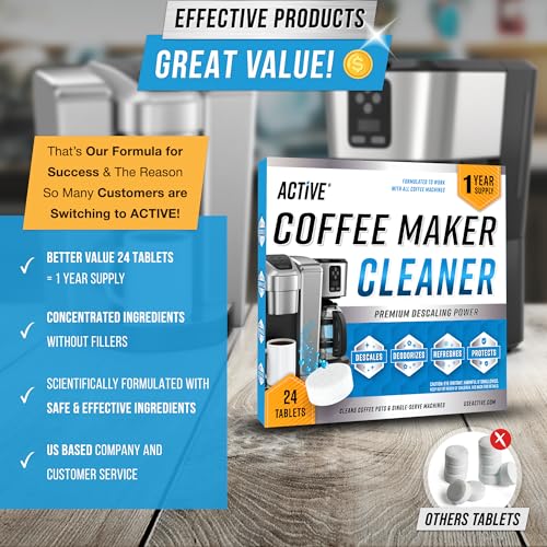 Image of ACTIVE Clean & Descale Kit for Keurig - 12 Month Supply Includes Coffee Maker Rinse Pods Compatible With K-Cup 1.0, 2.0 & Deep Descaling Tablets, Coffee Machine Cleaner Pro Brewer Care Kit - 36 Pack