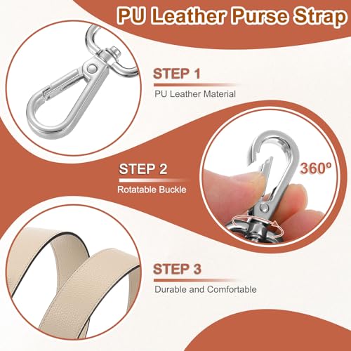 uxcell PU Leather Bag Strap, 41.7"-45.3" Adjustable Crossbody Replacement Straps 1.5" Width for Cross Body Bag, Shoulder Bag (Light Khaki, Silver Clasp) by uxcell - Used condition - Image 3