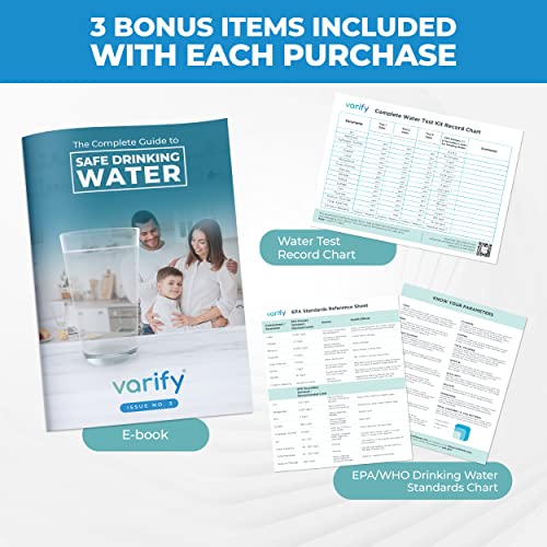varify 17in1 complete drinking water test kit - 100 strips  2 bacteria tester kits - well tap home city water testing strip for lead alkaline chlorine hardness iron fluoride copper amp more