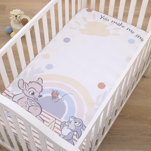 Image of Disney B is for Bambi Tan, Gray, Blue, and White You Make Me Smile Photo Op Fitted Crib Sheet