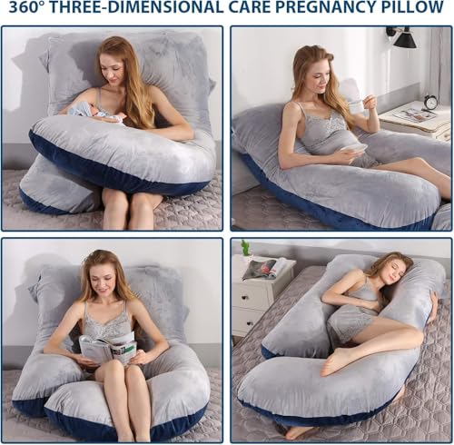 Image of Victostar Pregnancy Pillow,57 inches U Shaped Maternity Pillow with Removable Cover Full Body Pillow Support for Back, HIPS, Legs, Belly (Blue Grey)