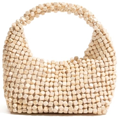 Sac à main perlé et sac bandoulière marron foncé en bois tressé pour femme