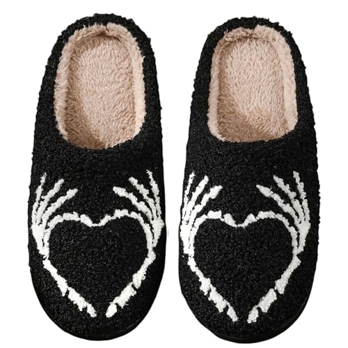 Women Men Plush Warm House Slippers Love Pattern Casual Home Shoes Soft Slip-on Outdoor Indoor Bedroom Cotton Slippers