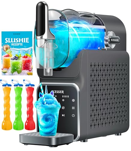 KESSER® Slush Maschine für zu Hause - Slush Ice Maker 2L - für Slush, Eis-Cocktails, Frappés, Milchshakes & gefrorenen Saft - in 25 min & mit 6 Programmen - inkl. 3x Becher & Rezeptbuch, Anthrazit