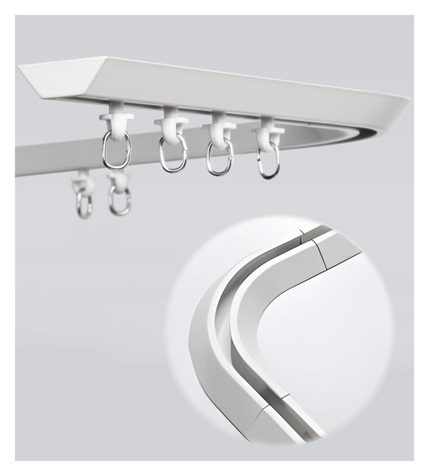 GLDYTVF Flexible V-Shaped Curtain Room Divider with Ceiling Mount, 90° Adjustable Sliding Rod, White, Ideal for Home Décor and Space Separation