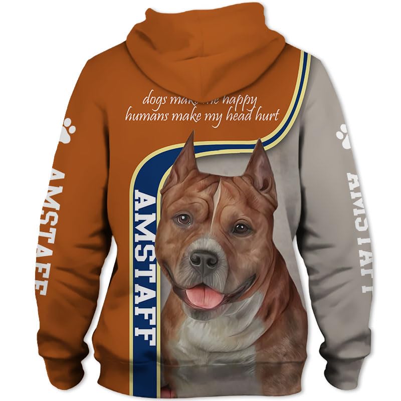 LOCZEK Hoodies Jacken Dünne 3D Amstaff Dog Volldruck Pullover Männer & Frauen Casual Polyester Sweatshirt Jungs/B/XL