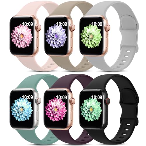 Image of 6 Pack Sport Bands Compatible with Apple Watch Band 38mm 40mm 41mm 42mm 44mm 45mm 49mm 46mm for Men Women,Silicone Waterproof Strap for iWatch Apple Watch Ultra 3 2 Series 11 10 9 8 7 6 5 4 1 SE