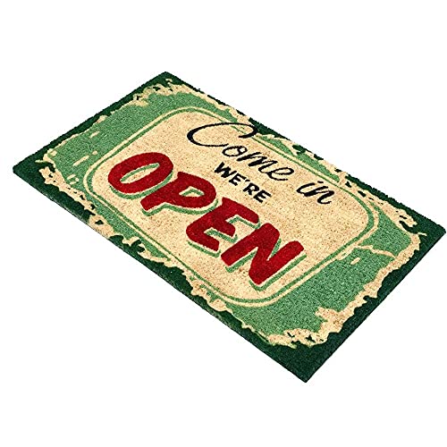 Image of Onlymat inchCome in We're Open Funny Printed Doormat (Multicolor), Anti-Slip Coir with PVC Backing (75x45cm) - Rectangular Rug for Entryway, Outdoor, Home, Door, Floor, Hall & Living Room Use.