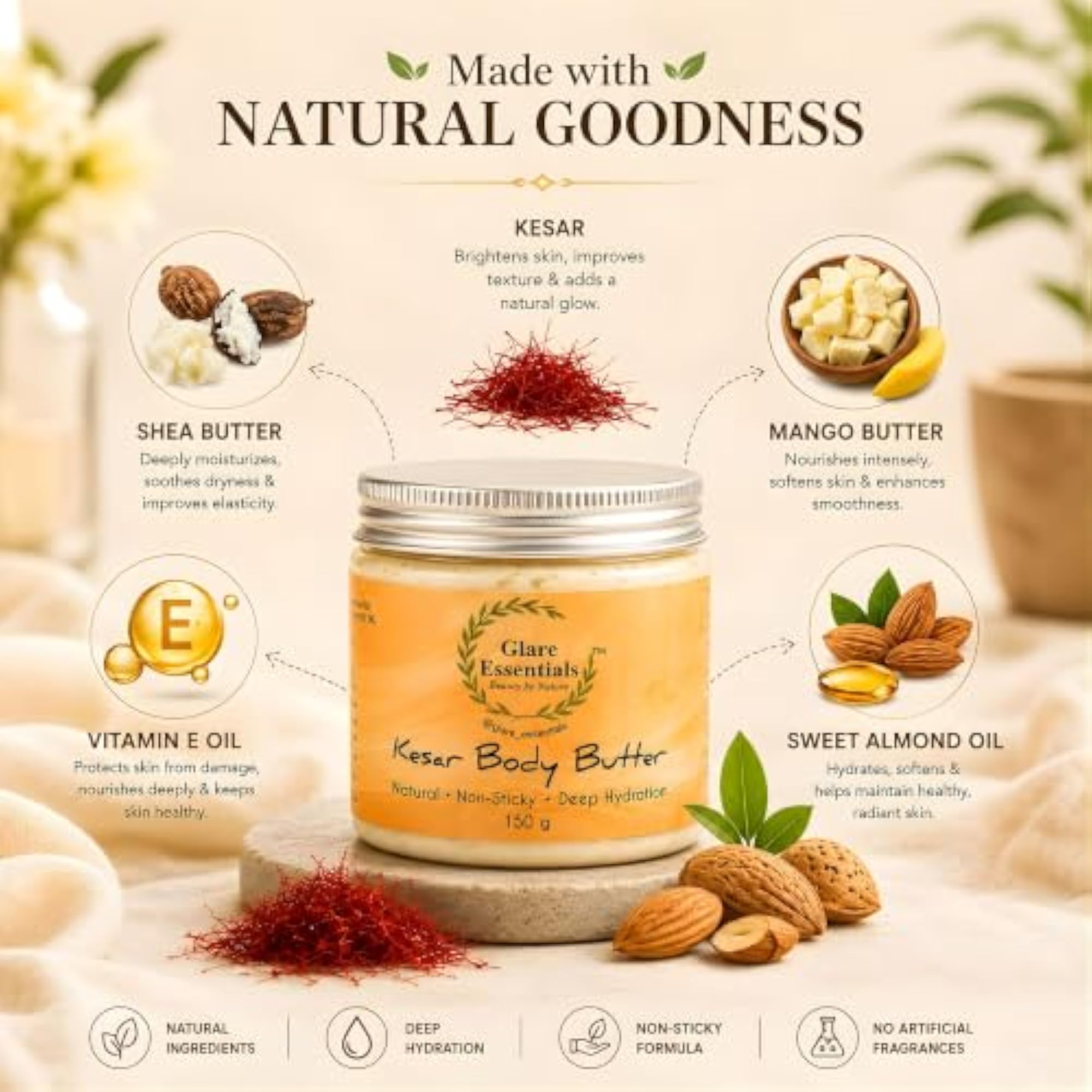 Kesar Body Butter Moisturizer with Saffron & Mango Butter