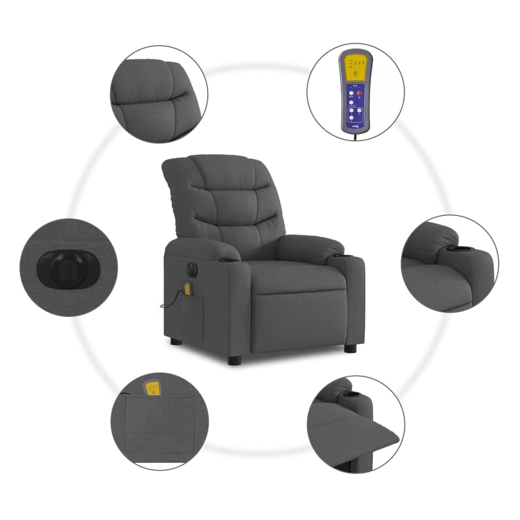 Sillón Reclinable de Masaje Eléctrico, Sillón Orejero Ajustable, Asiento para Personas Mayores, Tela Color Gris Oscuro
