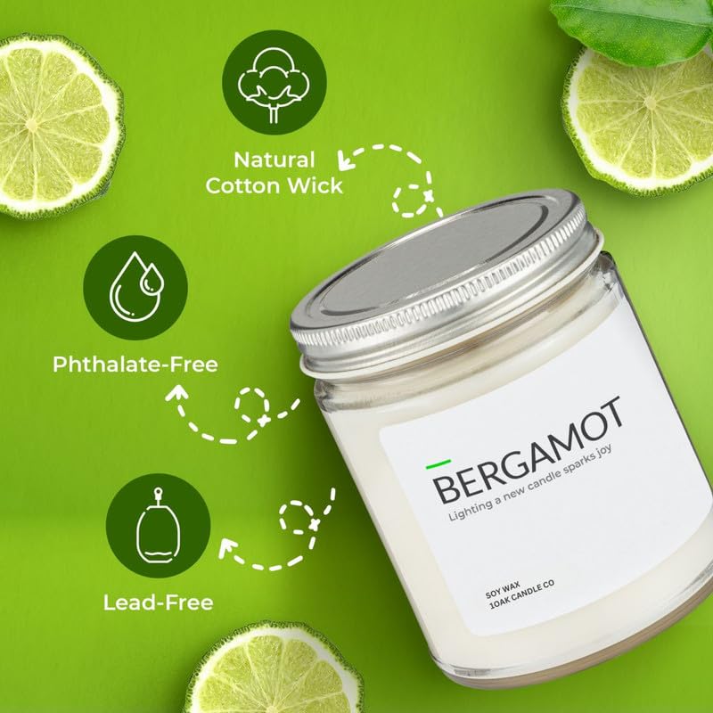 1OAK Soy Wax Scented Candles (Bergamot) - Long Burning Premium Hand-Poured (7oz.)