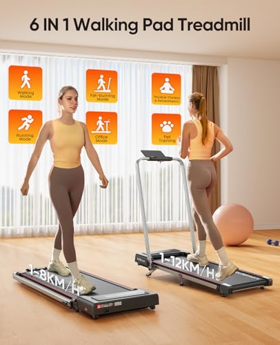 6 in 1 Folding Treadmill with 7% Incline, RUNIMON Walking Pad Treadmills for Home Foldable, 2.5HP Under Desk Running Pad Walk Pads Treadmill 1-12KM/H with LED Display, Magnetic Remote&APP Control - Image 4