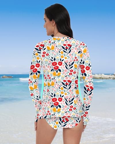 WOWENY 2 Piece Rash Guard Long Sleeve Swimsuits UPF 50+ Sun Protection Swim Shirt Set Bathing Suit with Bottom2