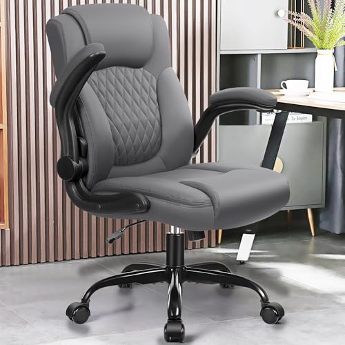 Image of Leather Office Chair, PU Home Computer Desk Chairs with Ergonomic Back Support, 360Swivel Free,Small Gaming Chair with Wheels and Adjustable Armrests, for Short People Use