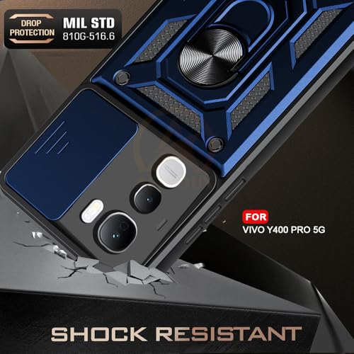 Image of Armor Bumper Back Cover Case for Vivo Y400 Pro 5G | Rotating Camera Cover, Ring Holder & Kickstand | Heavy Duty & 360 Degree Protection Vivo Y400 Pro 5G Back Cover (Blue)