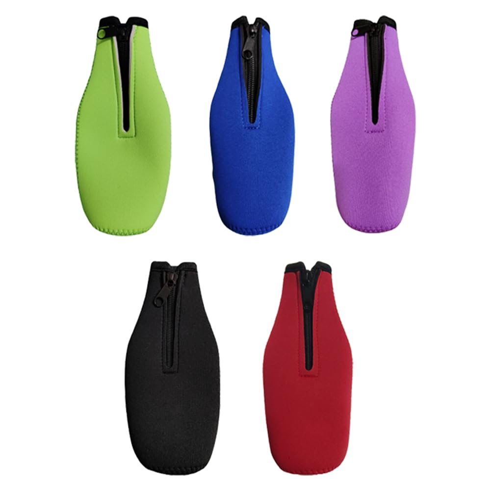 Hxhsgmeh Beer Bottle Insulator Sleeve Keep Drink Cold,Zip-Up Bottle Jackets,Beer Bottle Cooler Sleeves,Neoprene Cover,5pcs