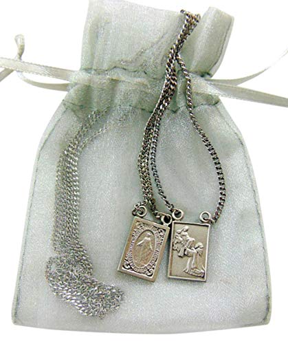 Westman Works Pewter Catholic Scapular Medal Our Lady of Mount Carmel & Sacred Heart on a Stainless Steel Chain2