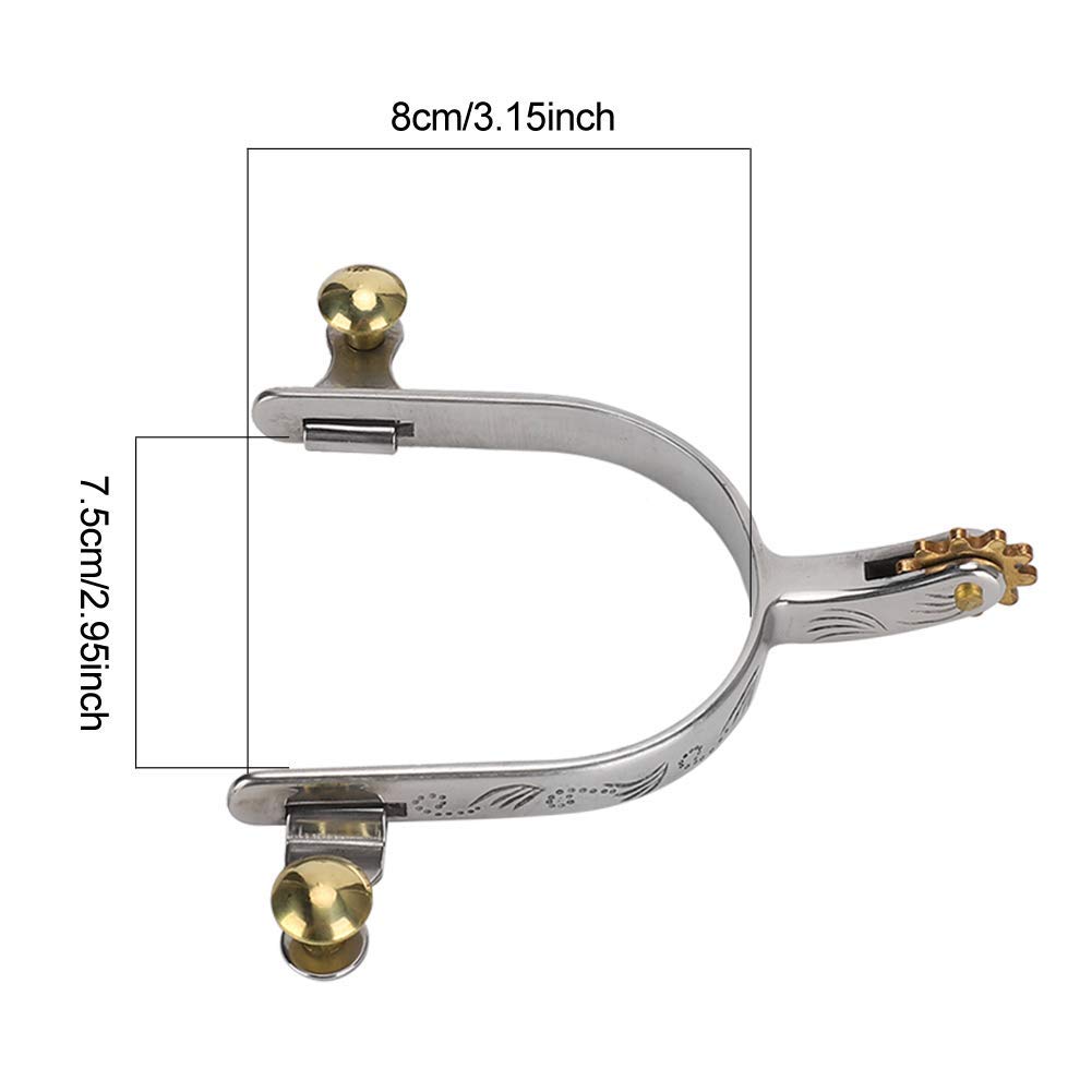 Zerodis Speroni per cavalli, 2 pezzi, stile cowboy occidentale, in acciaio inox, incisione floreale con ingranaggi in rame e fibbia per cintura in rame
