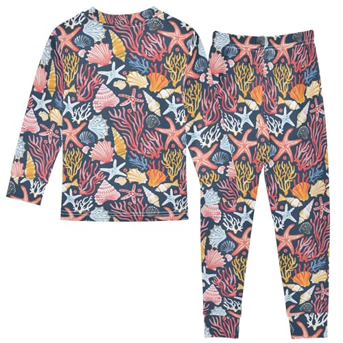 ALAZA Beautiful Seashells Corals Starfishes Pajamas Long Sleeve Sleepwear 2-Piece Pajama Set2