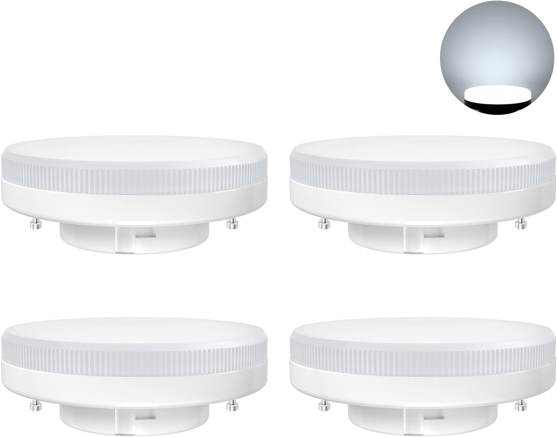 PURSNIC GX53 LED Bulb, 7W Daylight White 6000K Non Dimmable, No Flicker, Replace 45W Halogen or CFL GX53 Bulbs, 550Lumens, 4-Pack