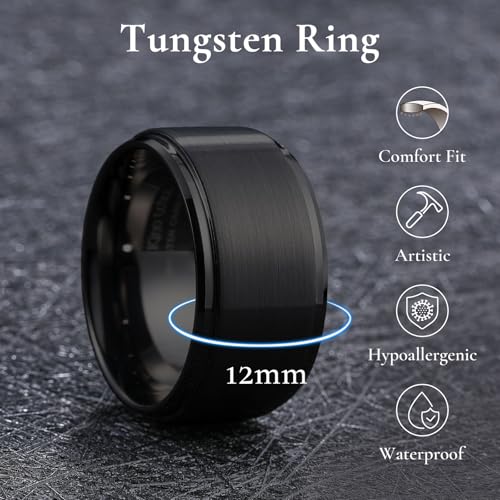 Image of King Will Classic Tungsten Wedding Band for Men, 6 /7 /8 /9 /10mm Widths, Polished Finish Step Edge Matte Rings Comfort Fit