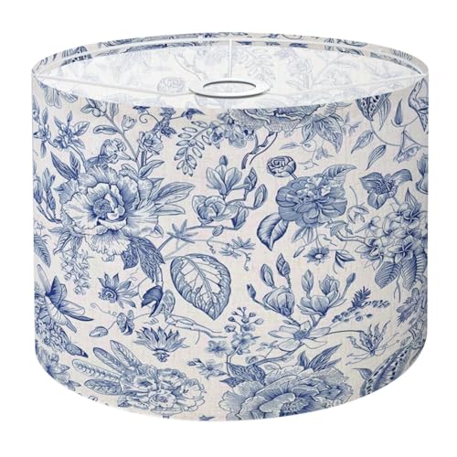 Drum Lamp Shade Bloom Vintage Floral Seamless Pattern Spring Flowers Blue White Lampshades for Floor Lamps Table Lamp Pendant Light 8.9