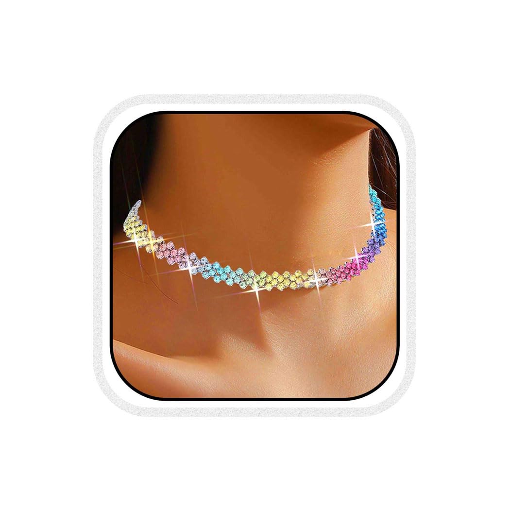 CLOACE Rhinestone Choker Necklace Diamond Row Necklaces Sparkly Crystal Necklace Chain Jewerly Prom Accessories for Women