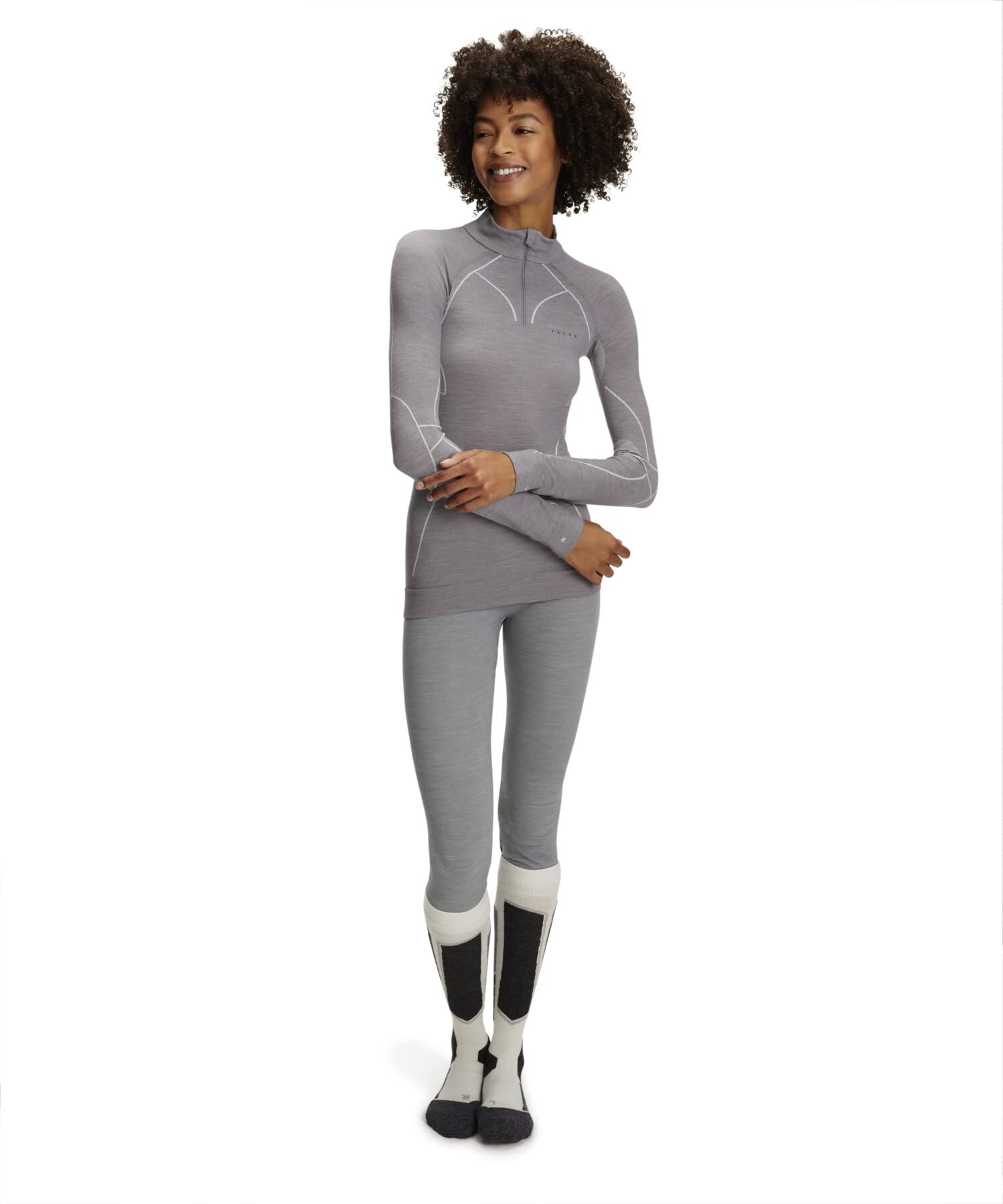 FALKE Damen Wool-Tech High Zip Neck Funktionsshirt Langarm atmungsaktiv klimaregulierend geruchshemmende Wolle Funktionsmaterial kalte bis sehr kalte Temperaturen Funktionsunterwäsche 1 Stück