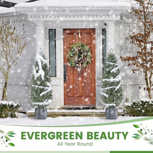 GarveeHome 5 Ft Artificial Topiary Trees Set of 2, Uv Resistant Faux Cedar Porch Tree with Decorative Grass, Potted Fake Evergreen Cypress Plants for Indoor Outdoor Decorations