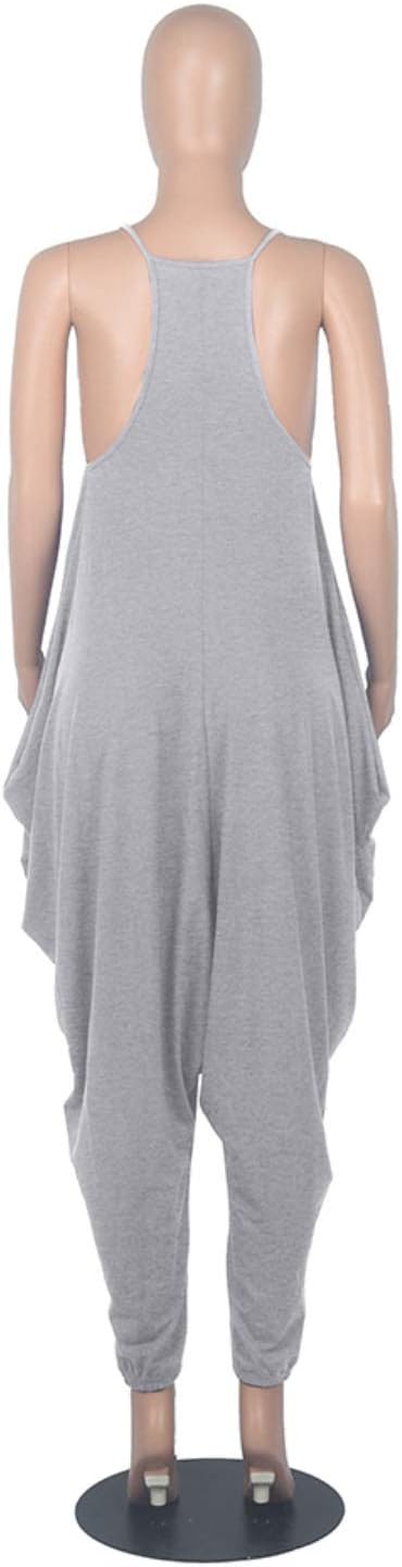 Uni Clau Harem Jumpsuit for Women Casual Harem Romepr for Women One Piece Deep V Neck Outfit Women Loose Long Palysuit Grey