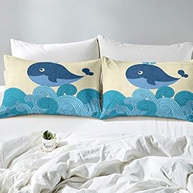 Erosebridal Whale Duvet Cover, Sea Wave Spiral Bedding Set for Kids Room Blue Ocean Quilt Cover, Marine Life Cartoon… 51JzgpwrMFL. SS280