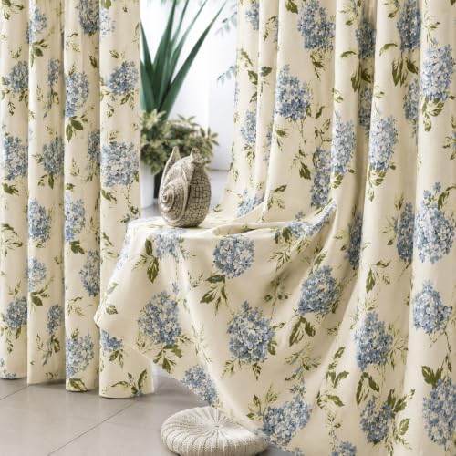 Image of THE LINEN COMPANY Duck Canvas Printed Curtains 5 Feet for Window, Floral Pattern Window Drapes, 5ft Set of 2, Flower Heaven Blue