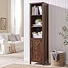 JXQTLINGMU Narrow Storage Cabinet 5 Shelf Bookshelf Bookcace Pantry Cabinet Farmhouse Storage Cabinet with Doors and Adjustable Shelves for Living Room Bedroom Kitchen Brown