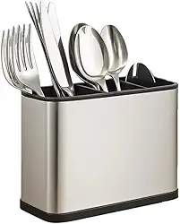 Escorredor Porta Talheres Aço Inox 4 Divisórias com Sistema de Drenagem Design Moderno Organizador de Utensílios de Cozinha Pia