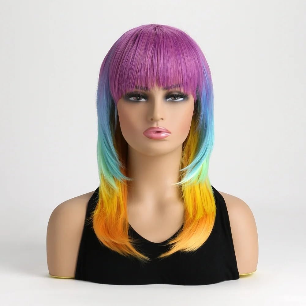Parrucche Bob corte dritte rosa for donne con frangia, parrucca sintetica carina for feste cosplay di Halloween for uso quotidiano Soffice e Naturale