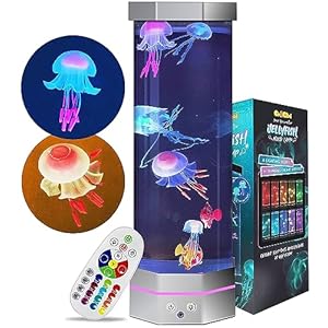 Jellyfish Aquarium Lamp Fake Fish Jelly Fish Tank Aquarium Lava Lamp Night Light Room Decor,7 Jellyfish&Clownfish,Adult Kids Home Office Room Desk Light