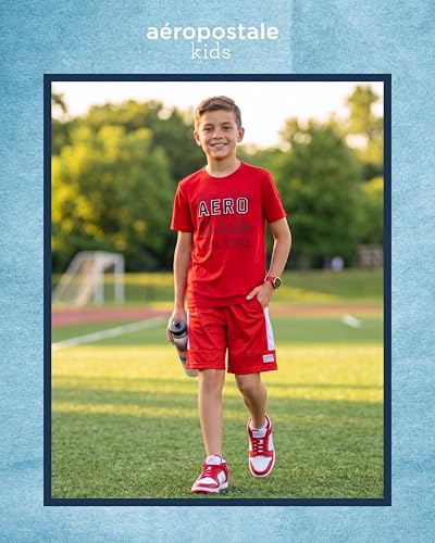 Image of AEROPOSTALE Boys Shorts Set 2 Piece Graphic Tee and Mesh Athletic Shorts | Poly-Cotton Graphic Tee, Pull On Mesh Shorts with Elastic Waist, Regular Fit