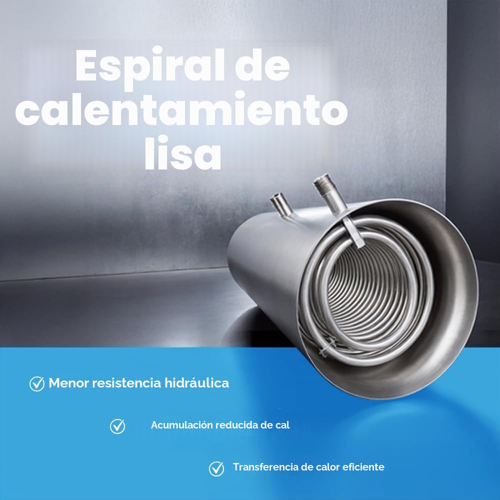 TECHGLOBE - Acumulador de agua caliente totalmente fabricado en acero inoxidable - con intercambiador de calor extragrande (2,2 m²) - Eficiencia energética - con aislamiento de 50 mm (150 L)