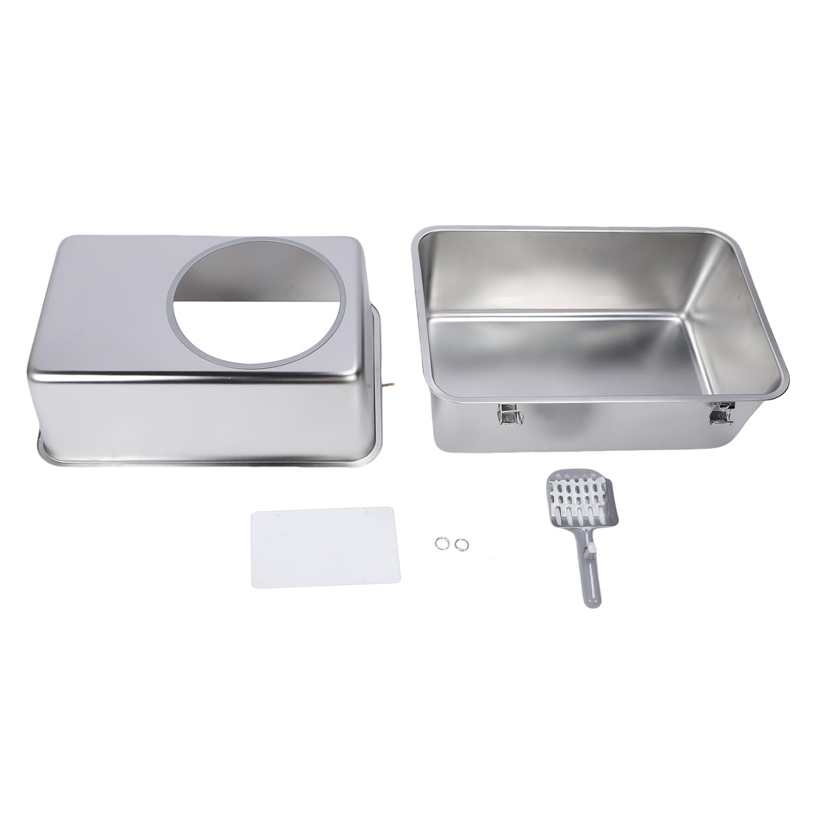 Generic Cassetta Igienica in Acciaio Inox con Ingresso Laterale Alto, Adatta per Gatti di Grandi Dimensioni per la Gestione degli Odori