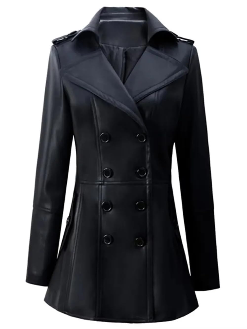 Chaqueta de piel sintética suave ajustada para mujer, chaqueta con falda de doble botonadura
