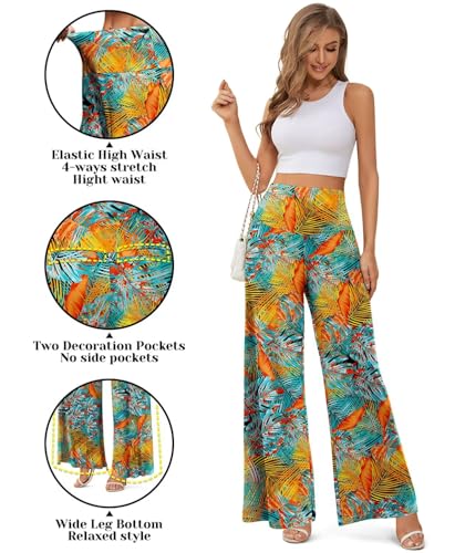 JZC Women's Palazzo Lounge Pants Stretchy Wide Leg Casual Pants Comfy High Waist Flowy Pants S-3XL