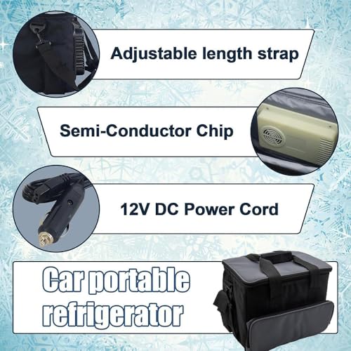 Nevera eléctrica portátil de 15 litros, 12 V CC para coche, para mantener fresco, nevera eléctrica con correa para el hombro y bolsillo de almacenamiento, refrigerador de coche para coche, camión y