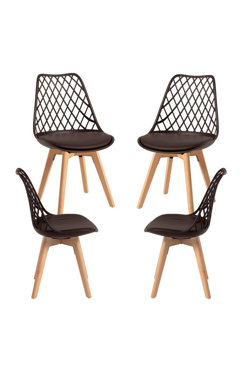 Regalos Miguel - Set di 4 sedie Mima Marroni, per sala da pranzo e cucina, stile nordico, struttura in polipropilene, seduta imbottita in similpelle e gambe in legno di faggio