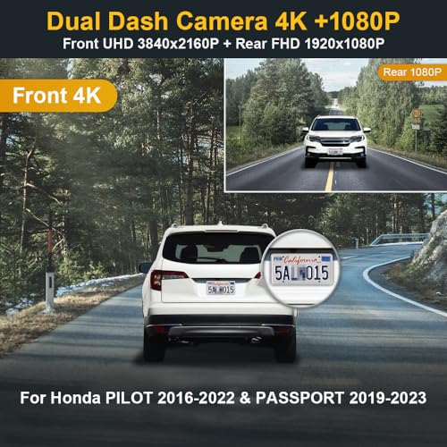 FITCAMX 4K Dual Dash Cam for Honda Pilot 20162022 & Passport 20192023